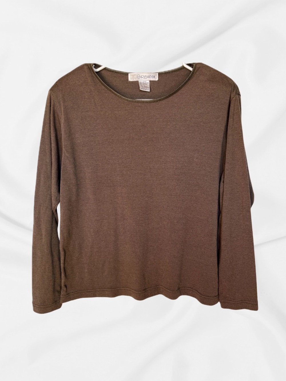 Vintage 90s Chrysantheme Brown Knit Top Womens L Rayon Blend Made Taiwan